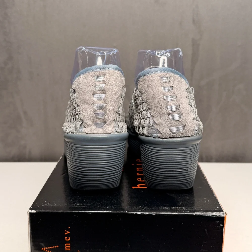 Bernie Mev Lulia Wedge Mary Jane Women 41 Silver Grey Woven Elastic Platform New